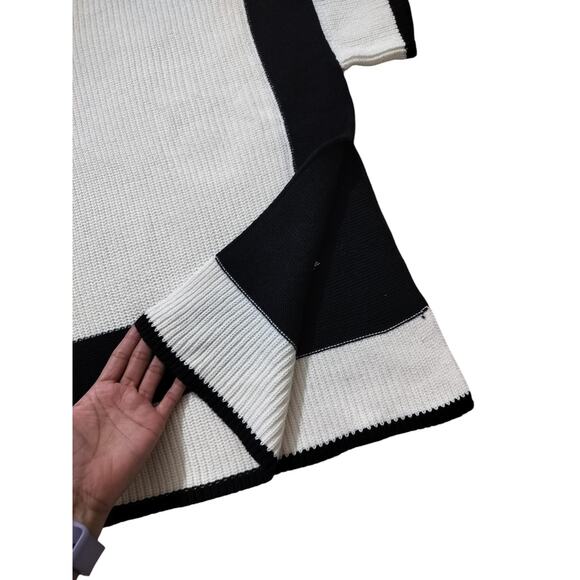 New Ann Taylor women poncho sweater Top colorblock pattern cream black size XSP - Picture 5 of 9